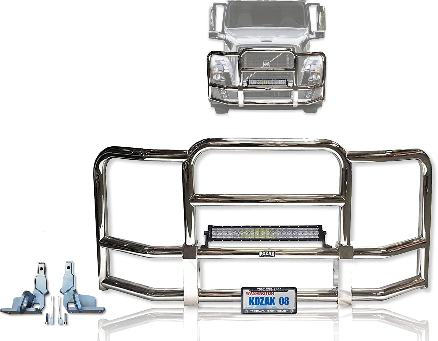 Full Front Bumper for Semi Truck Grille Deer Guard Compatible with Volvo VNL 2004-2017 (92"x40") + Bracket