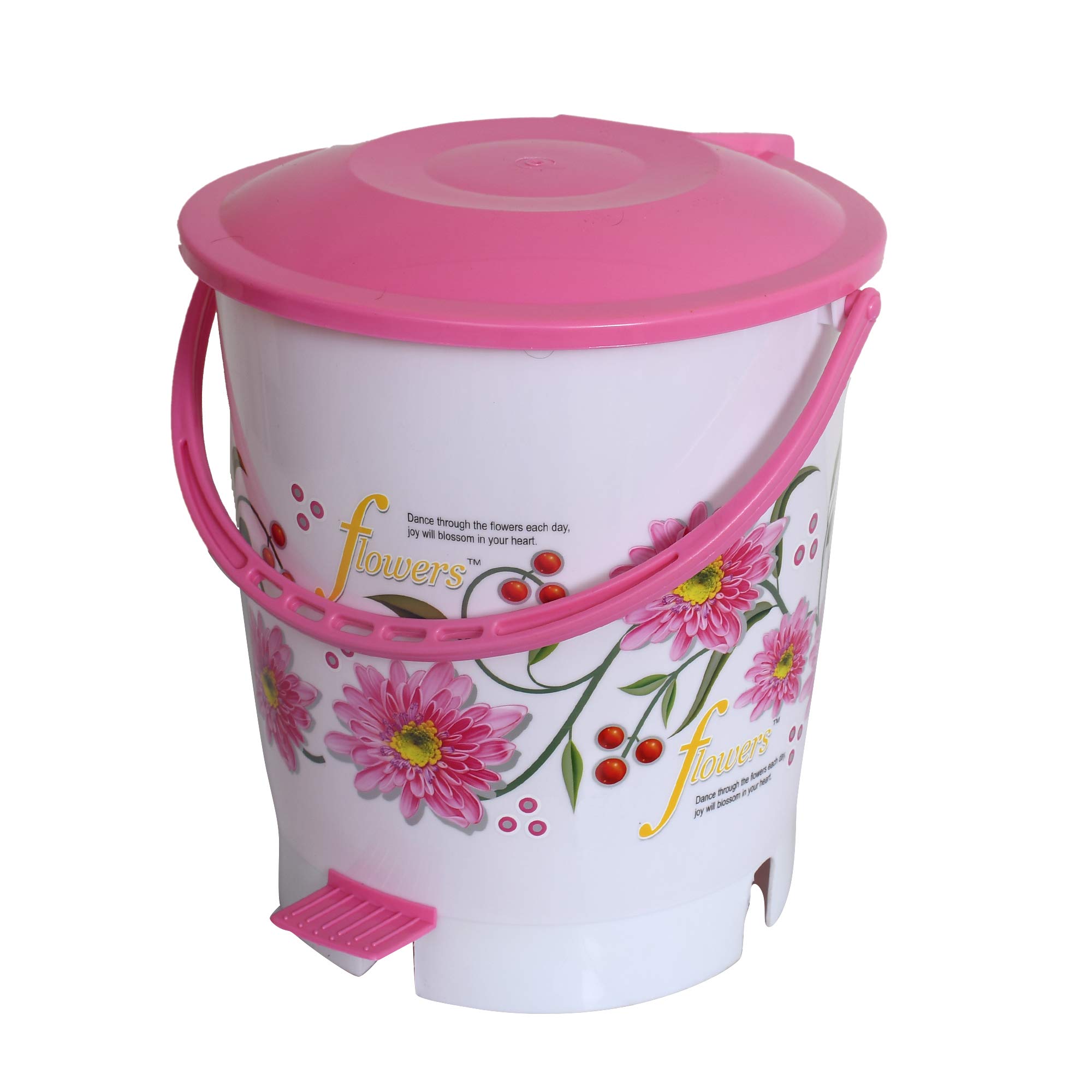 Kuber Industries Flower Print Plastic 2 Pieces Garbage Waste Dustbin/Recycling Bin for Home, Office, Factory with Lid, 10 Liters (Pink)-KUBMART10942 - Image 3 thumbnail