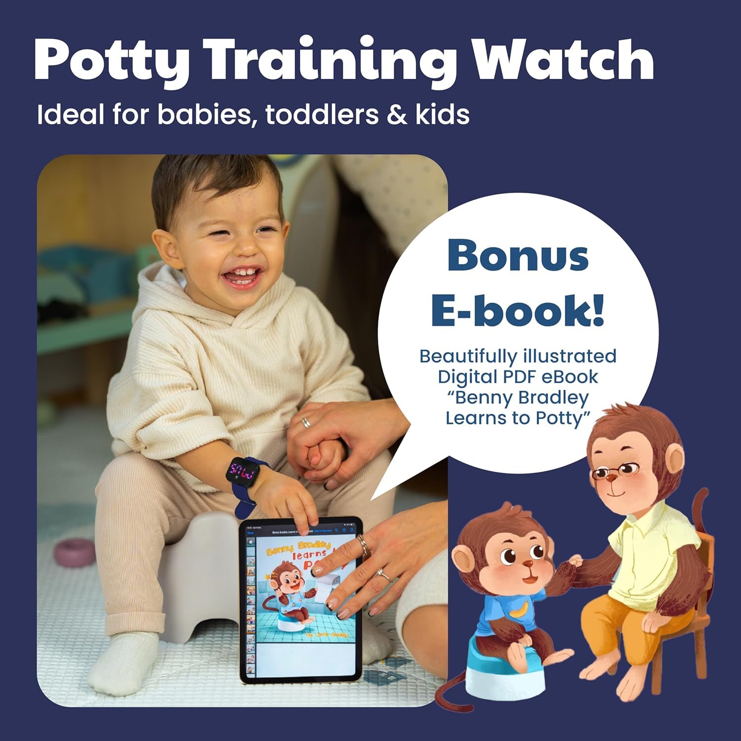 Potty Training Watch for Kids V4 – A Water Resistant Toilet Reminder Device for Boys & Girls to Train Your Toddler with Fun/Musical & Vibration Interval Reminder with Potty Training eBook (Navy)