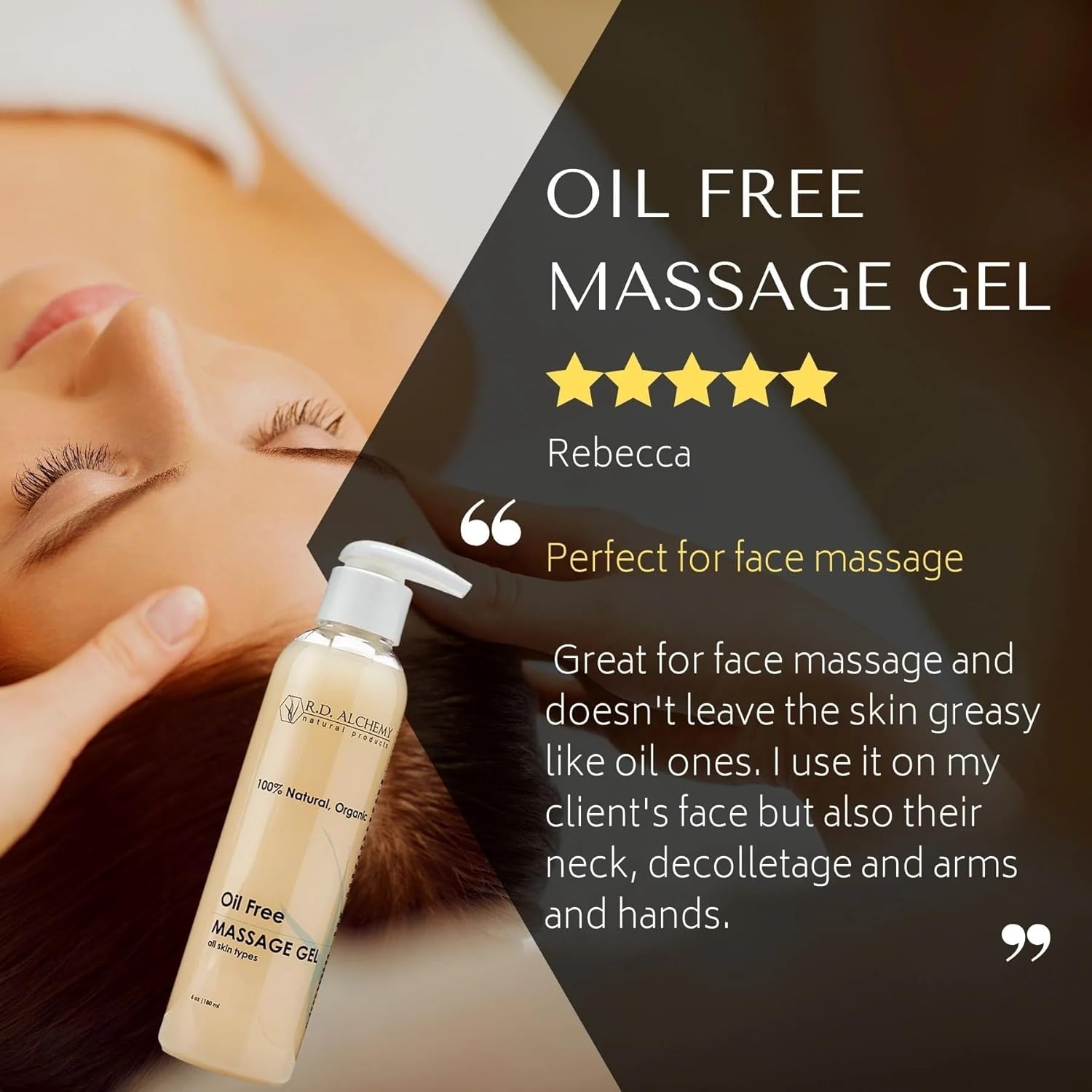 RD Alchemy - 100% Natural & Organic, Oil Free Facial Massage Gel - Non-Greasy and Absorbs Quickly! - Ideal for Estheticians and at-Home Facials that Can't Use Oil.