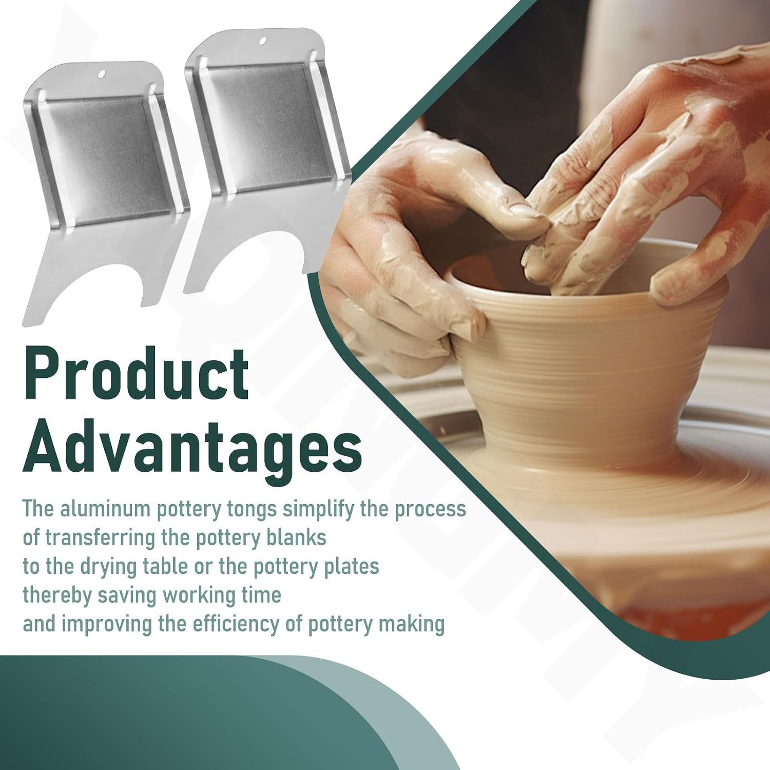 1 Pair Aluminum Clay Pot Lifter 5" Wide Pot Lift Provides an Easy Method for Removing Pottery Items from The Throwing Wheel Without Damage