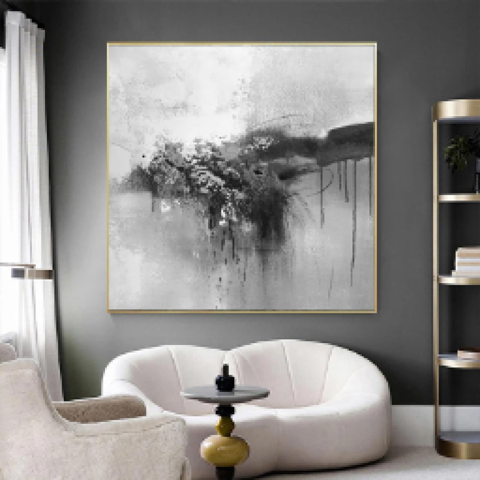 Tableau mural noir et blanc moderne abstrait grand format 65x65 - 8