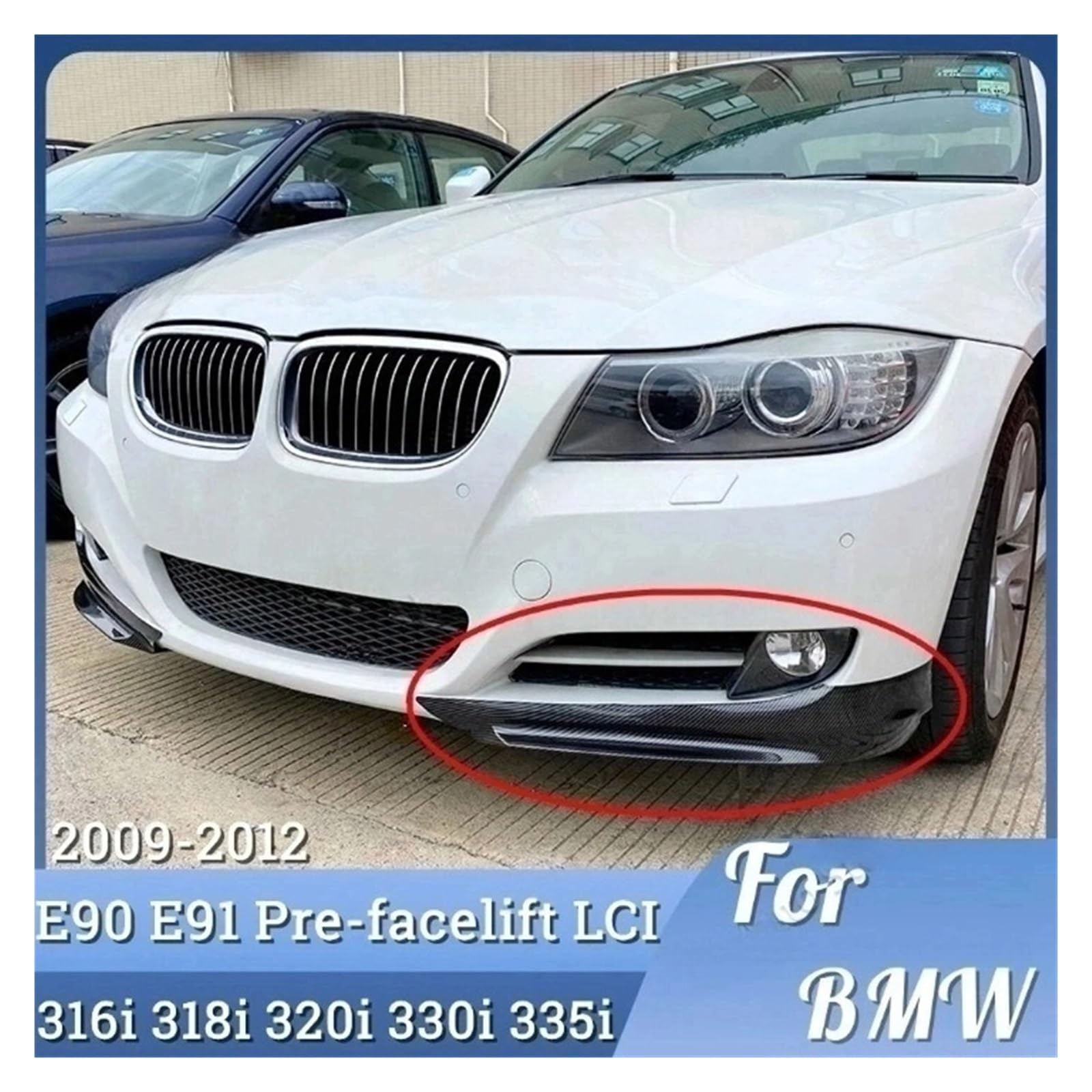 Przedni zderzak samochodowy Spoiler Splitter Canard Lip Dyfuzor Kompatybilny z BMW Seria 3 325i 330i 2007-2012 Body Kit E90 E91 LCI Facelift(Carbon Look)