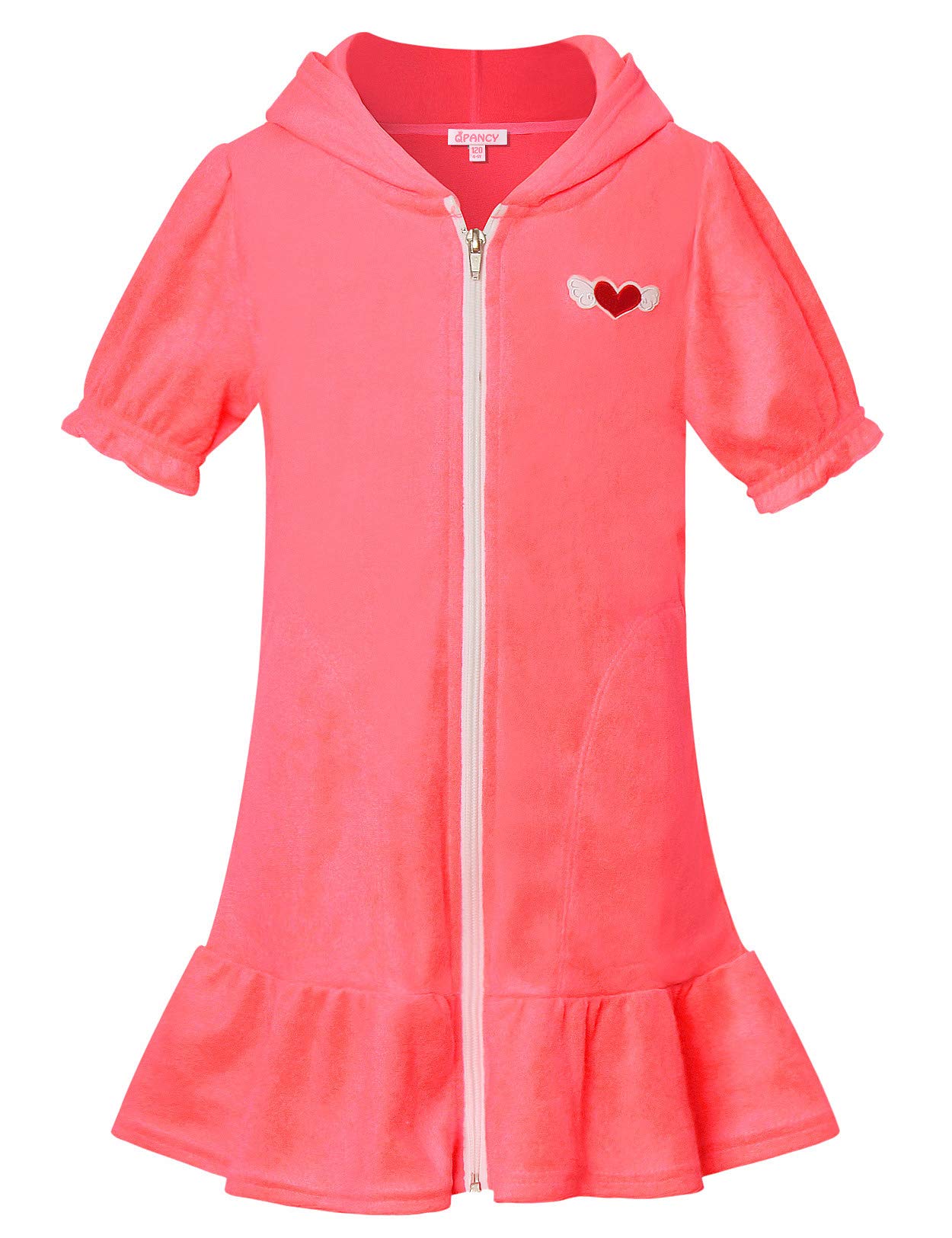 QPANCY Girls Hooded Zip Terry Coverups Swim Beach Cover-Up Cotton Summer Short Sleeve