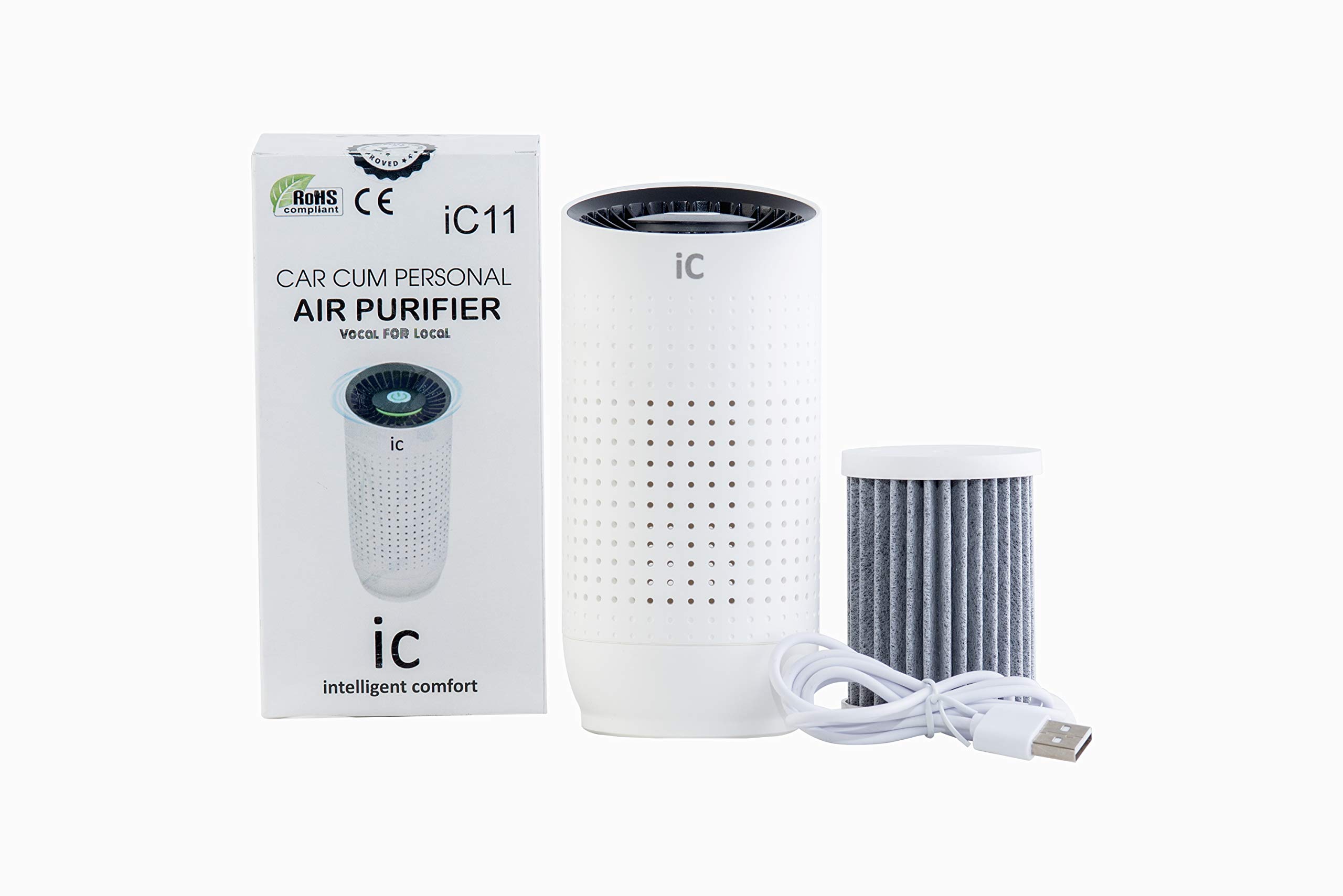 Intelligent Comfort (iC-11) Air Purifier Ionizer for Multi Purpose Use- H.E.P.A. (H14) - 5 Million Negative Ions - Kills 99.997% Viruses - Removes PM2.5 & Dust-3 Gears Speed (White)