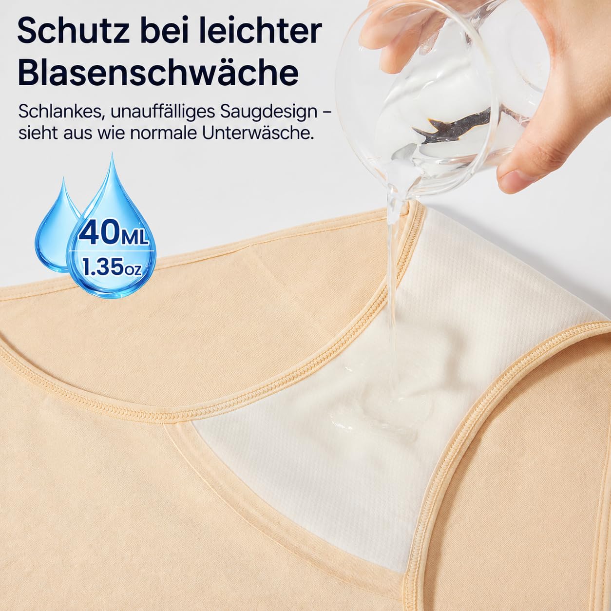 BATTEWA Inkontinenzunterwäsche für Damen, auslaufsicher, mittlere Taille, Schutzslip für postpartale Blasenkontrolle, waschbare Saugfähigkeit, 50 ml（Beige,M,3Stück)