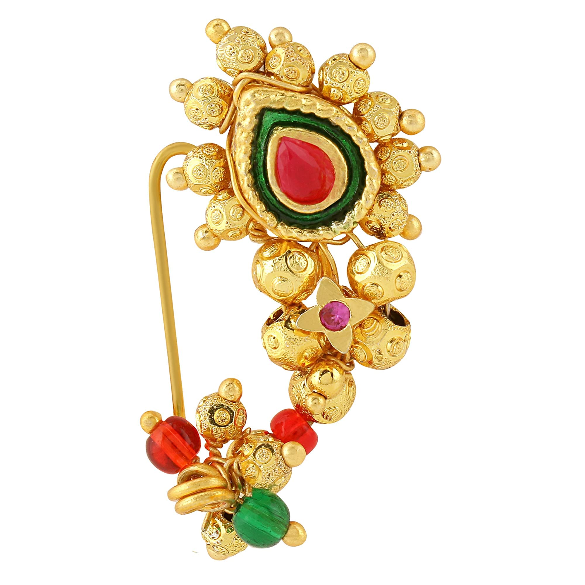 Parna Gold Plated Traditional Maharashtrian Nath Without Piercing Marathi Nose Pin Nose Ring For Women Girls (B0987HV2W8) Amazon Price History, Amazon Price Tracker