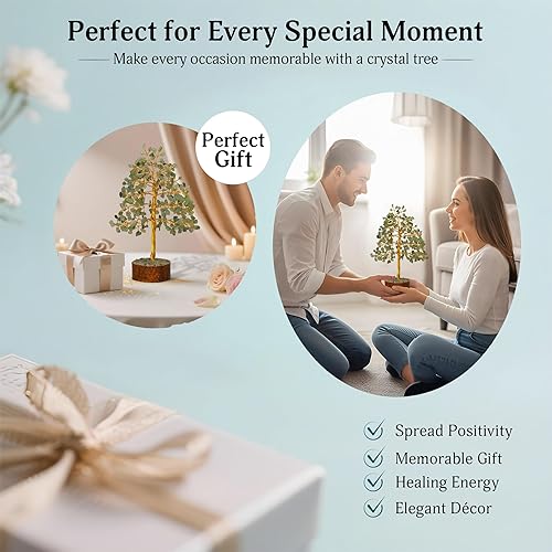Miniatura 7 de FASHIONZAADI - Árbol de la vida de cristal de jade verde - Regalos de meditación con cristales de chakra - Decoración de oficina de feng shui
