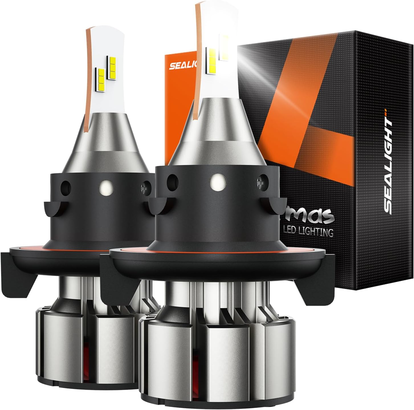 SEALIGHT Upgraded H13 Bulbs, 36000LM Super Bright 9008 Driving Lights with Cooling Fan, H13/9008 Fog Lights Real 1:1 Size, 5 Min Plug-N-Play, Pack of 2