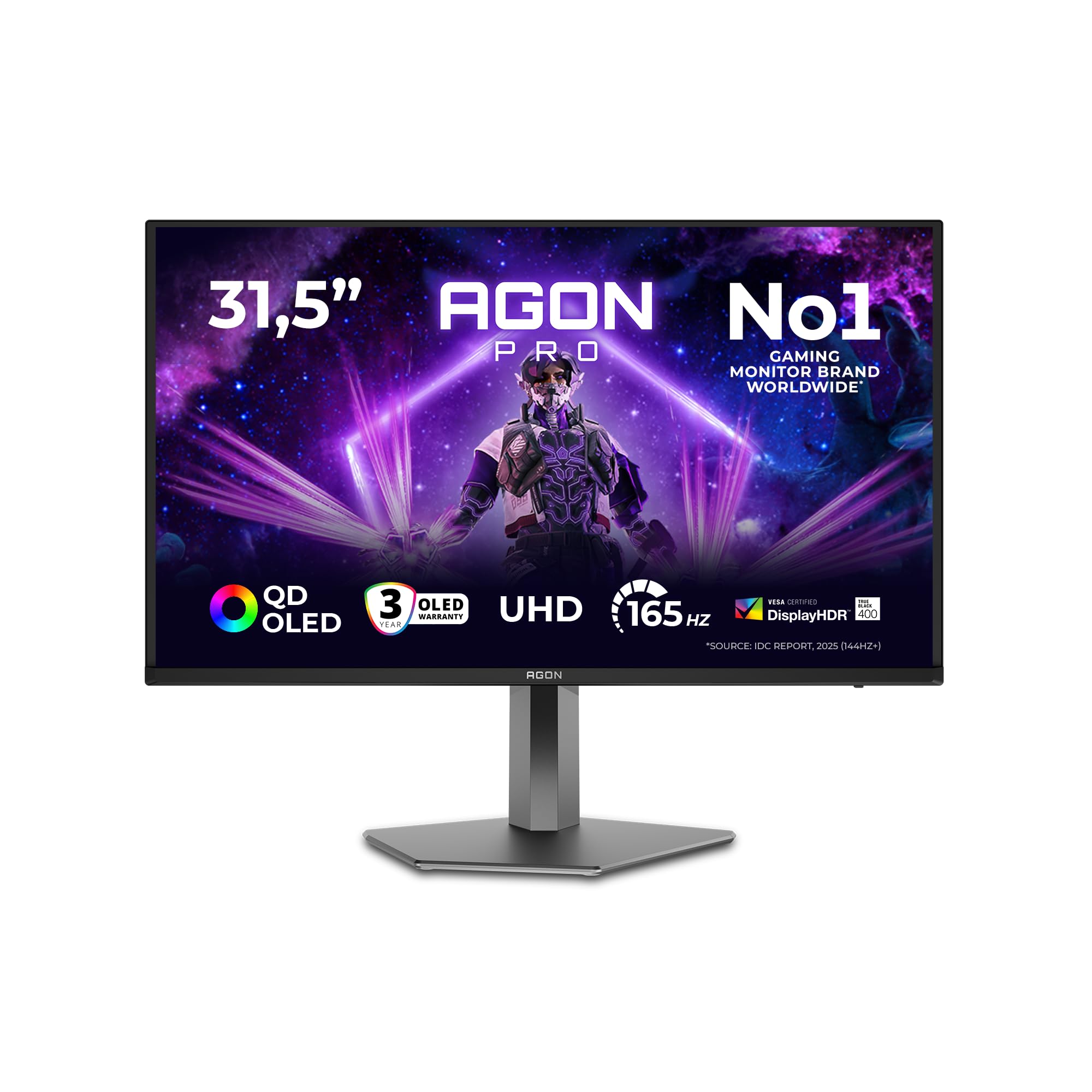 AOC Gaming Monitor AG326UD 32 pollici 3840x2160, UHD, 165Hz, QD-OLED Panel, 0.03ms GtG, USB Hub Speakers, Height Adjustment, (HDMI2x 2.1 DP 1x 1.4) HDR400 TrueBlack, G-Sync Compatible, Nero