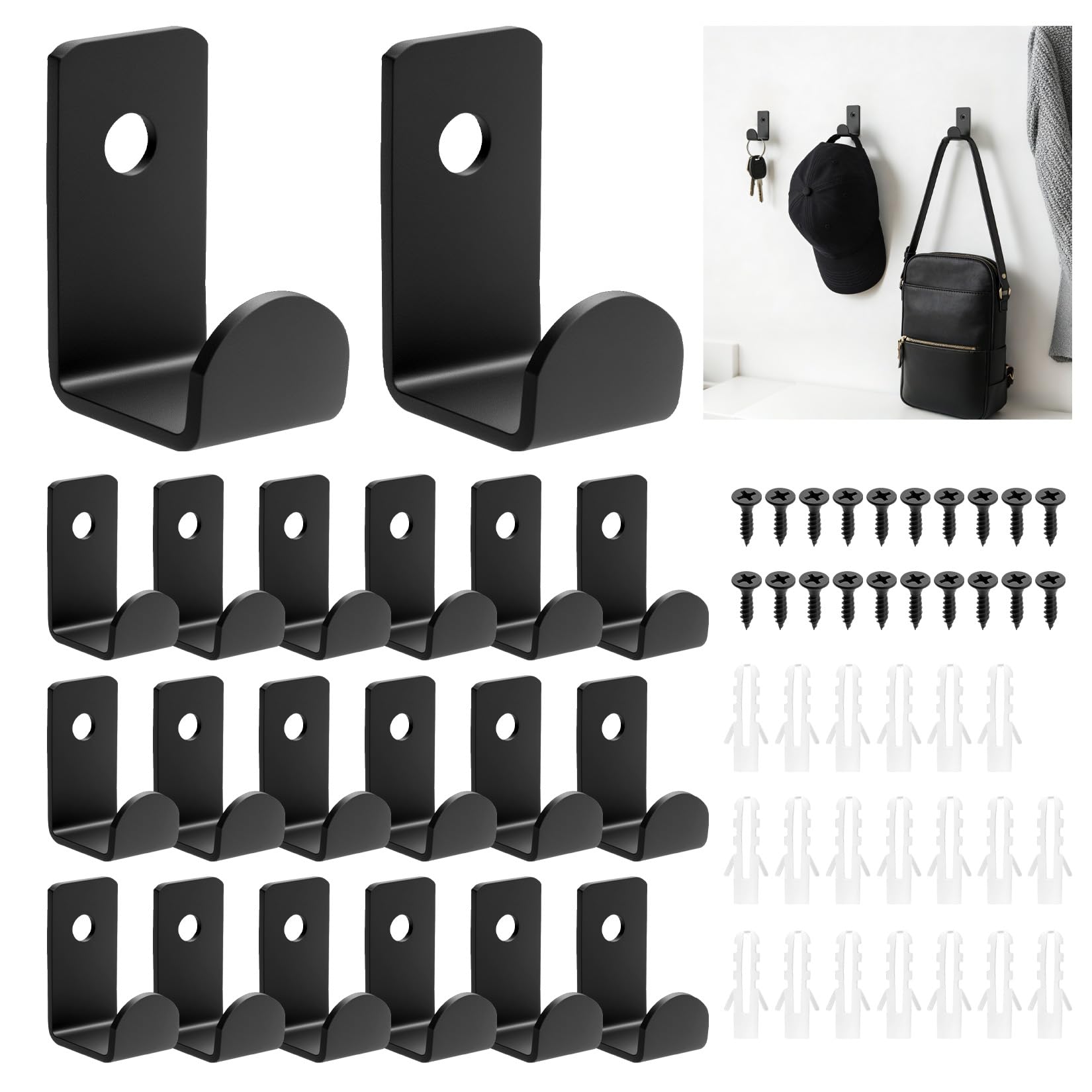 20 PzGanci Appendiabiti da Parete Neri, Ganci Muros, Ganci da Parete in Metallo, Appendino da Muro Carichi Pesanti, Appendiabiti da Muro per Appendere Vestiti Cappelli Borse Bagno Cucina