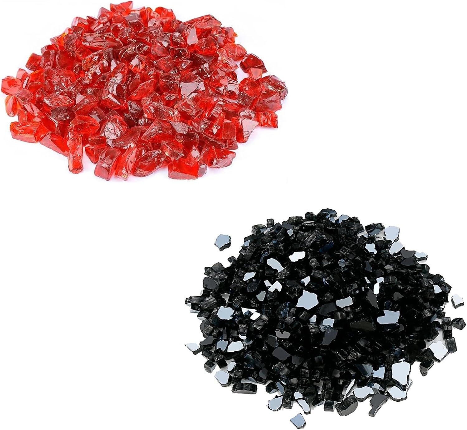 GRISUN Red and Onyx Black Fire Glass for Fire Pit, 20 Pounds 1/2 Inch High Luster Reflective Tempered Glass Rocks for Natural or Propane Fireplace, Safe for Outdoors and Indoors Firepit Glass