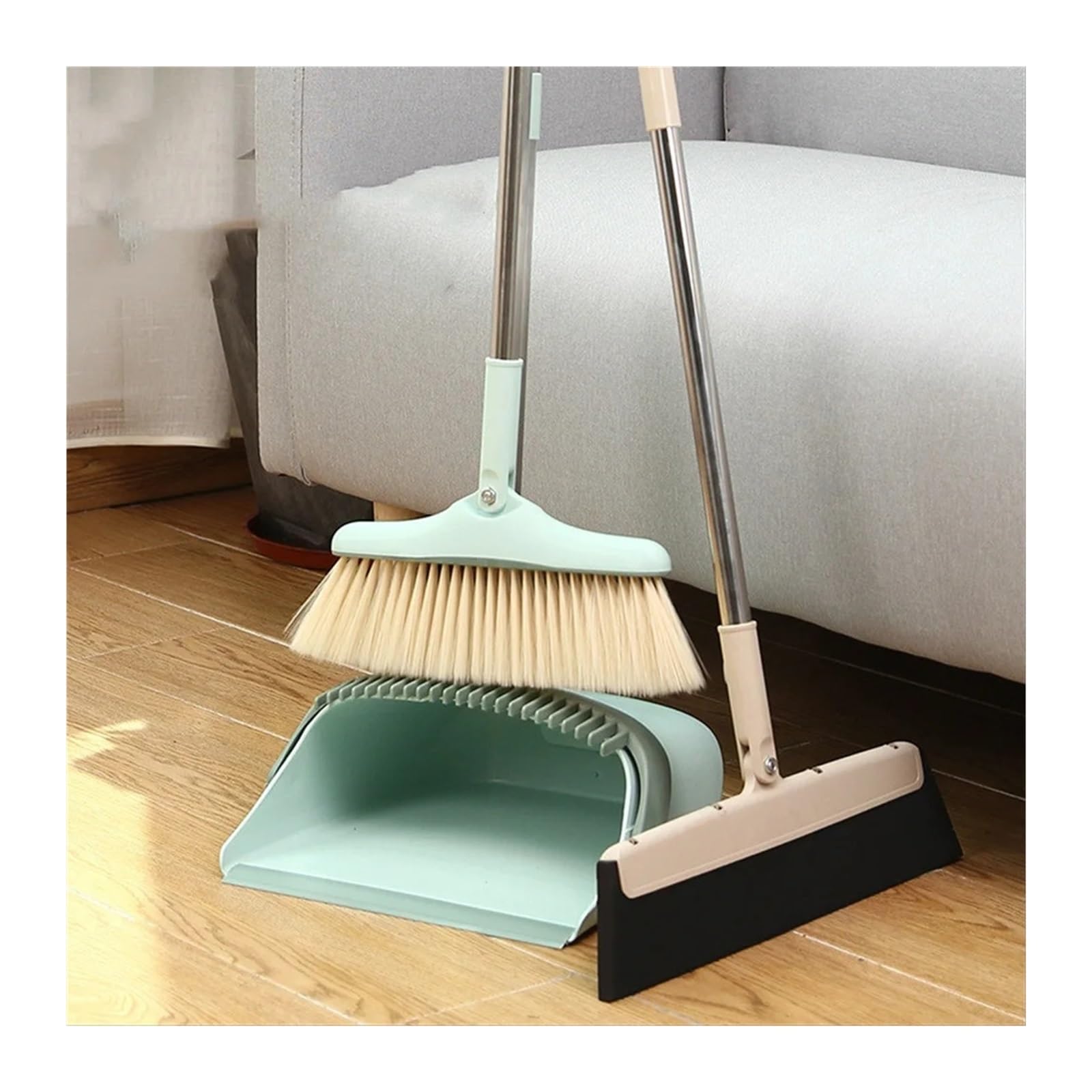 Juego de recogedor Plegable Escoba, limpiaparabrisas Goma for Limpieza del hogar(Blue Broom Set)