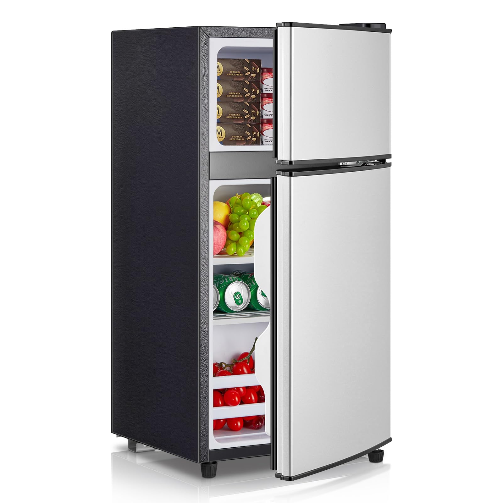 FOHERE Mini Frigorifero con Congelatore 76L, Frigo Piccolo Doppia Porta Silenzioso (50L+26L) per Camera da Letto e Monolocale, Mini Bar per Bevande e Gelati a Risparmio Energetico, 43dB