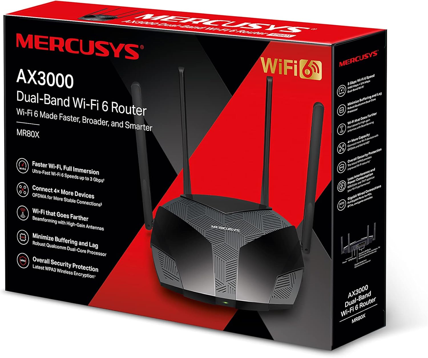 AX3000 Dual-Band Wi-Fi 6 Router, Wi-Fi Speed up 2402 Mbps (5 GHz) + 574 Mbps (2,4 GHz), canale 160 MHz, 3 porte LAN Gigabit, ideale per giochi Xbox/PS4/Steam e 4K (MR80X) - Router - Immagine 7