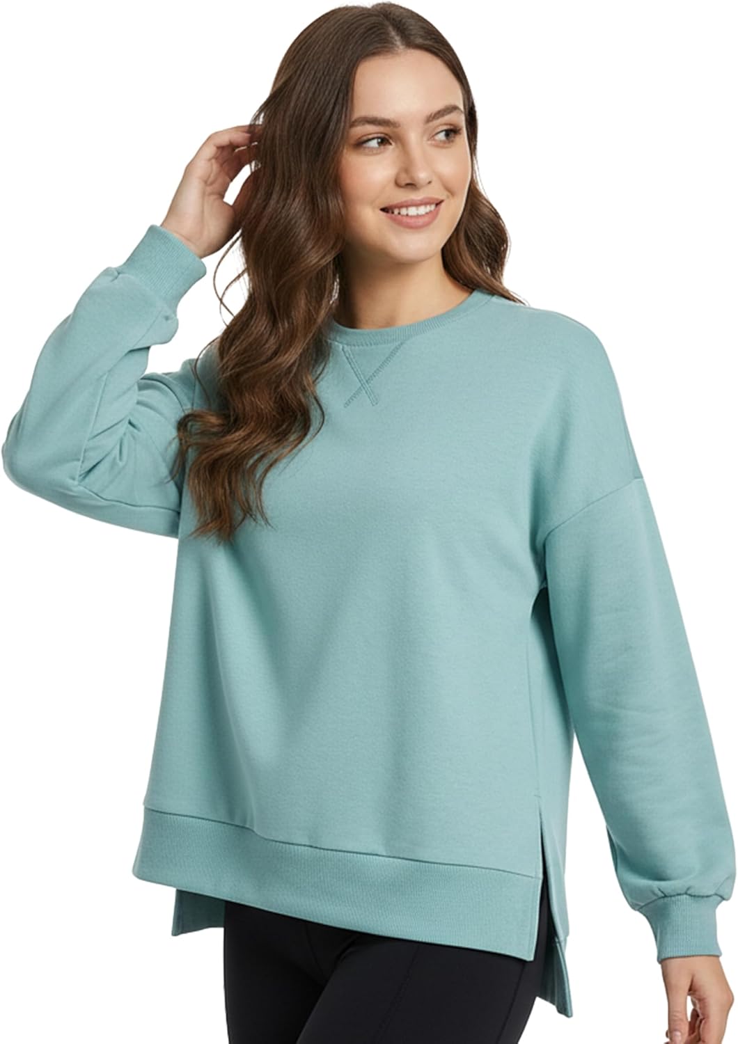 AURUZA Crewneck Sweatshirt for Women Long Sleeve Sweatshirt Drop slit sweatshirt - Image 2