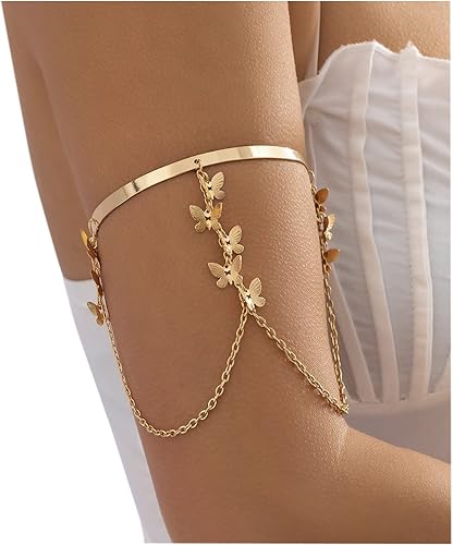 Brazalete con borlas, brazalete superior abierto, ajustable, brazaletes para el brazo, joyería de disfraz de boda para mujer (dorado)