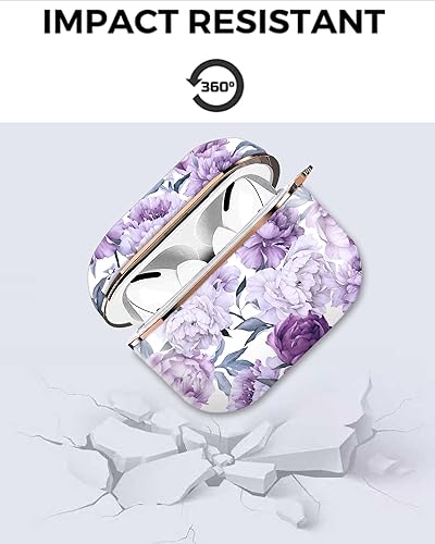 Miniatura 6 de ZEKICE Funda compatible con AirPod Pro de 21 generación, a prueba de golpes, con llavero de oro rosa, para niñas, mujeres y hombres (flores moradas
