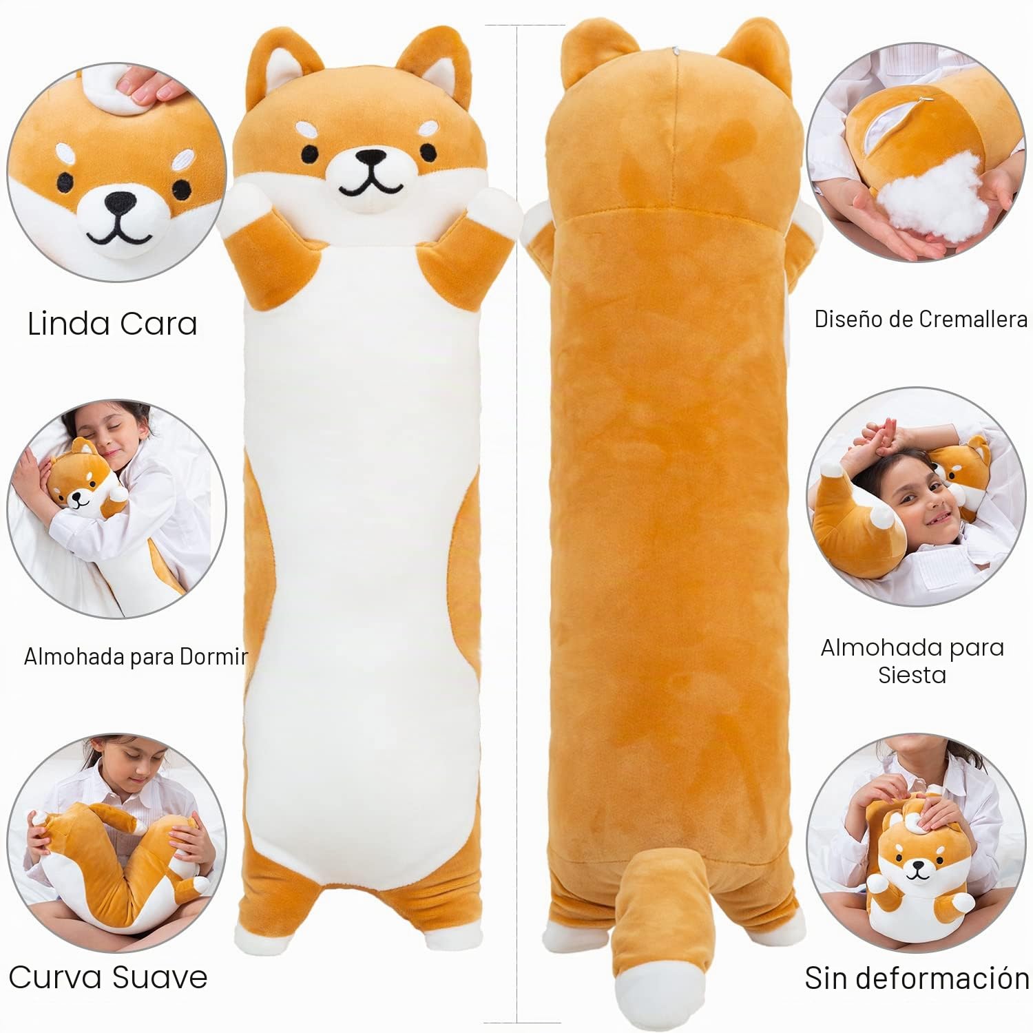 Kekeso Largo Shiba Inu Peluche, Corgi Almohada Gigante Animales De Peluche Perro Dormir Dibujos Suave Abrazo De Almohada para NiñOs CumpleañOs,San ValentíN,Navidad (90cm, Amarillo)