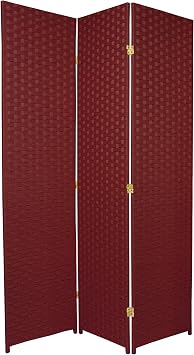 Red Lantern 6 ft. Tall Woven Fiber Room Divider - Special Edition - Burgundy - 3 Panel