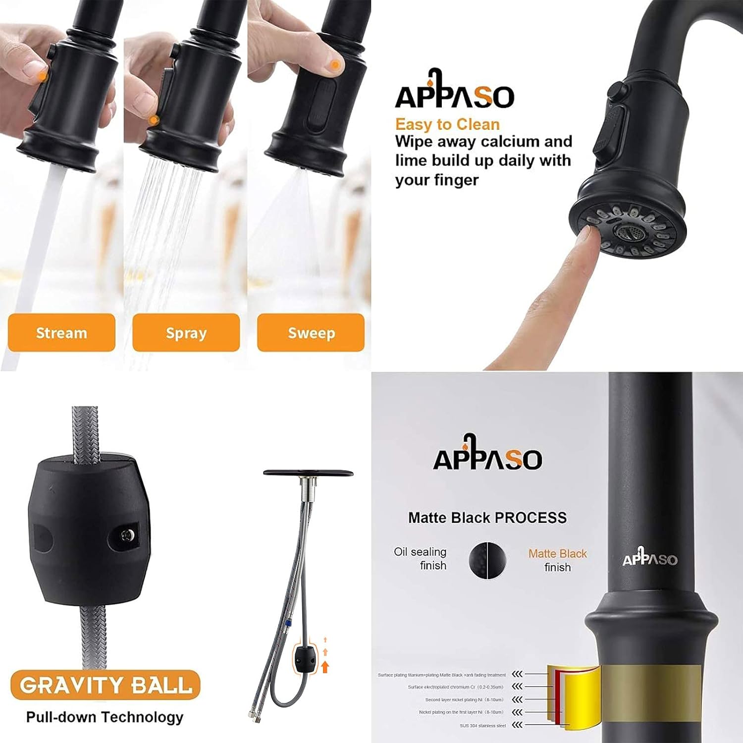 Buy 1 get 1 APPASO Matte Black Kitchen Faucet with Pull Down Sprayer, Antique Single Handle High Arc Single Hole Pull Out Kitchen Faucets