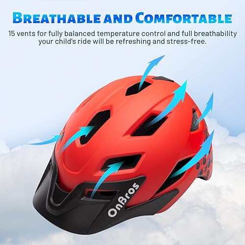Miniatura 58 de OnBros Casco de bicicleta para niños – Cascos de bicicleta para niños de 5 a 14 años con visera, casco de bicicleta para niños para monopatín