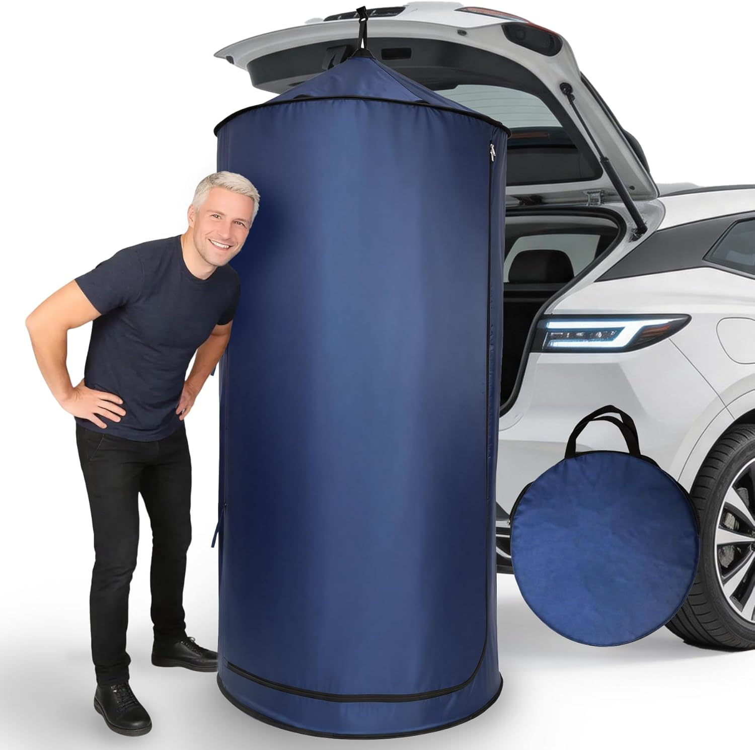 Portable Changing Tent for SUV, Pop Up Privacy Shower Tent with Suction Cups & Ground Stakes, Foldable Outdoor Dressing Room for Camping Beach Toilet Shower, Instant Setup with Carry Bag