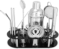 Vista 1 de Juego de coctelera de 23 piezas Boston de acero inoxidable con soporte para el hogar, bar, cóctel, herramientas