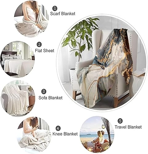 Miniatura 7 de Manta de invierno y otoño para sofá de 60 x 80 pulgadas, manta de franela de forro polar acogedora estilo mármol, manta suave para cama o cama,