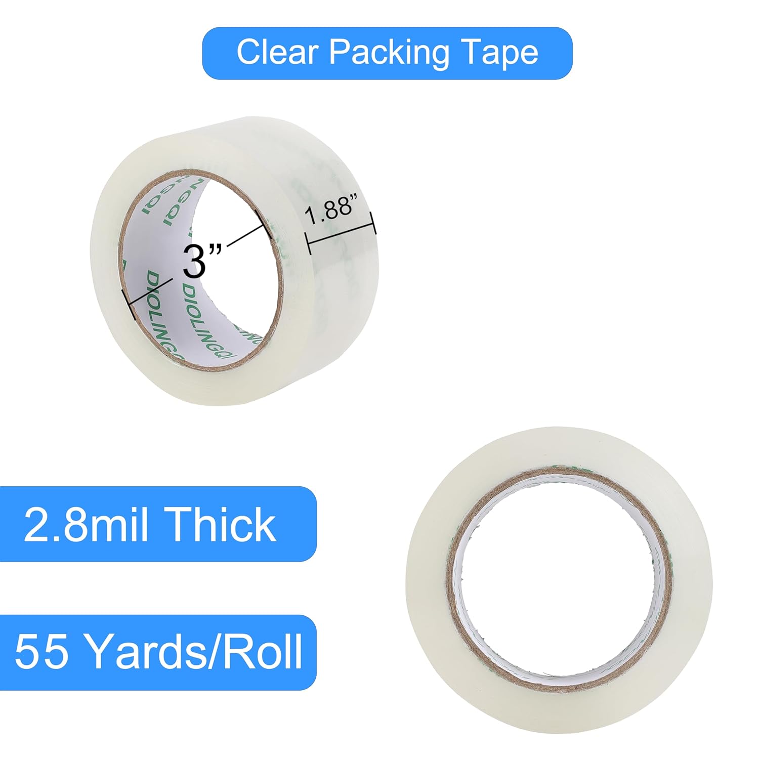 36 Rolls 55 Yards Roll, Total 1980 Yards Clear Heavy Duty Packing Tape for Shipping Packaging Moving Sealing, 2.8 mil Thick, 1.88 inches Wide