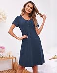 Ekouaer Nightgowns for Women 2 Pack Button Down Night Shirts Short Sleeve Sleep Shirts V Neck Sleepwear Pajama Dress
