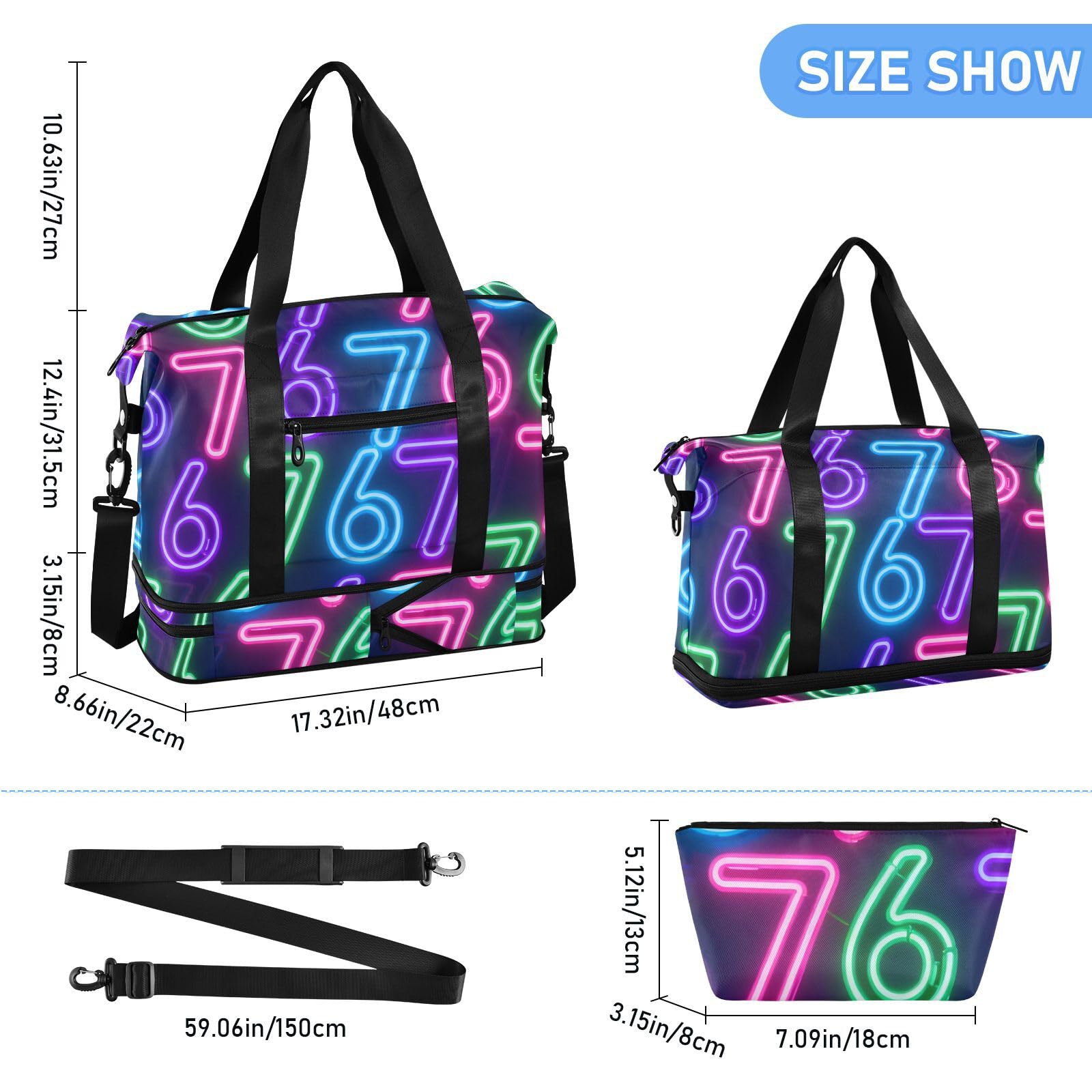 Neon Six Seven modna torba podręczna z kieszenią na mokro regulowany pasek sportowe torby marynarskie na siłownię wodoodporna dla mężczyzn kobiet