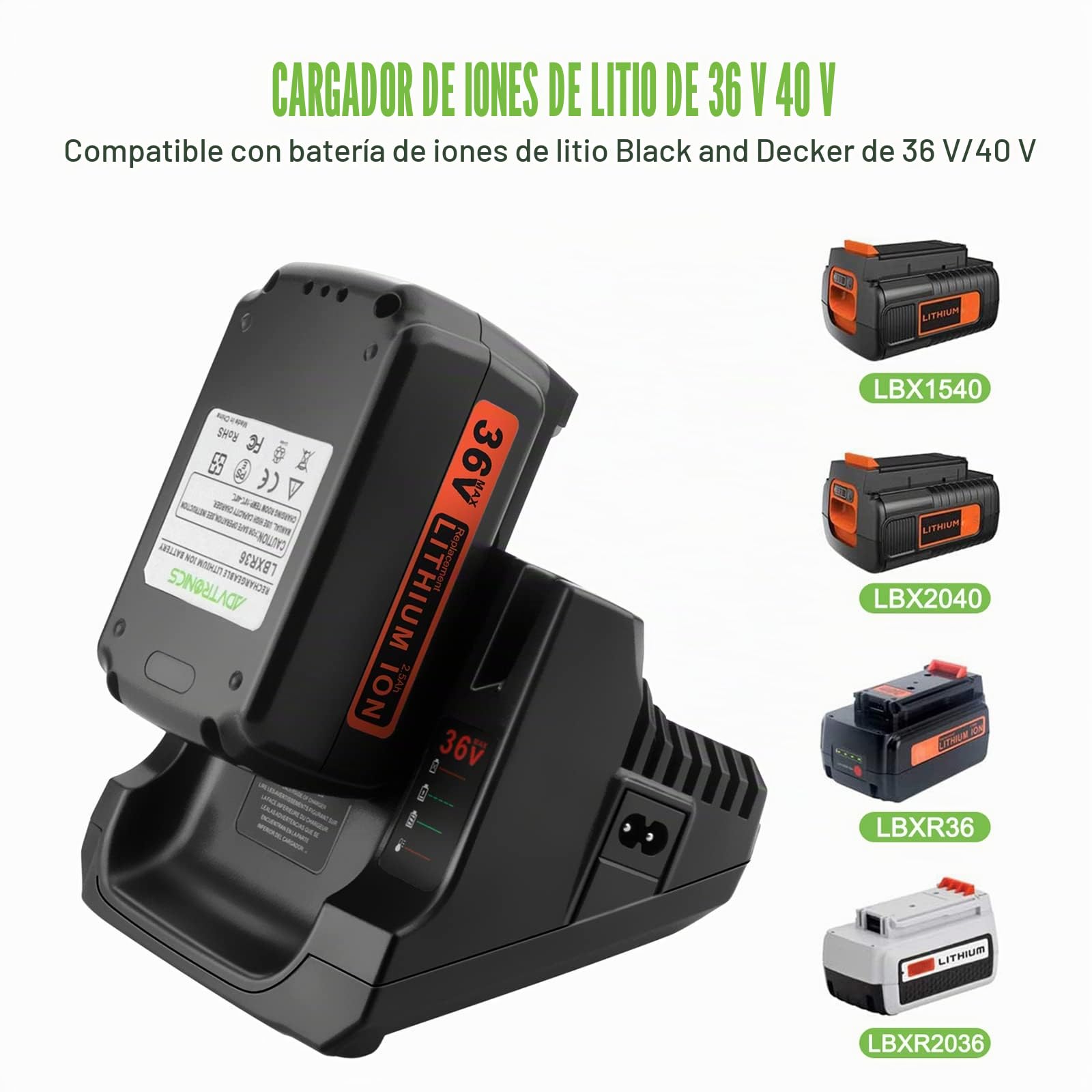 36V / 40V MAX Cargador BDC2A36 / LCS36 / LCS40 para Batería BL2536 BL20362 BL20362-XJ LBX2040 LBX36 LBXR36 LBXR2036 LBX1540 LBX2540 LST136W LST540 LCS1240