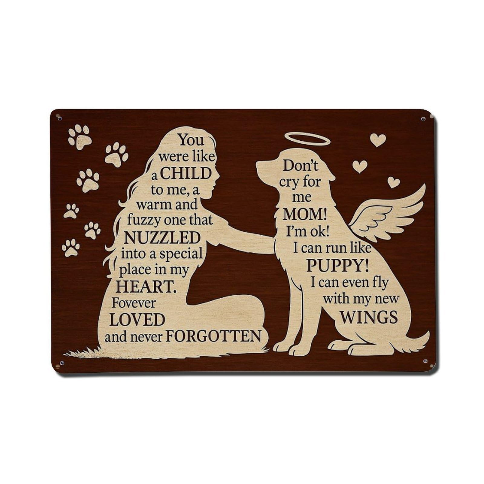 Dog And Child Silhouette With Wings Vintage Tin Sign Retro Metal Wall Decor Metal Poster, Home Bar Garage Farmhouse Cafe Wall Art Decoration 8x12Inches
