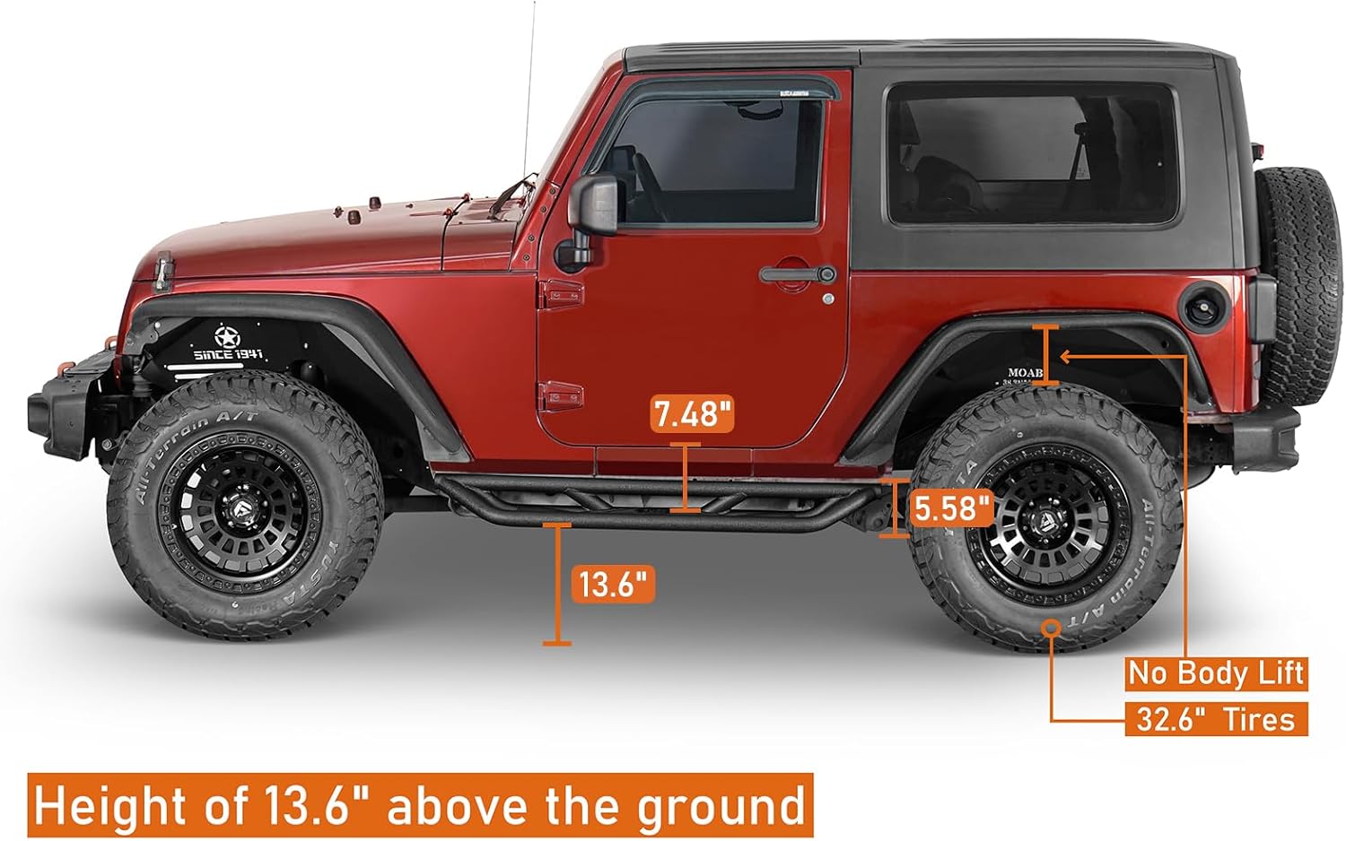 u-Box JK 2-Door Side Steps Running Boards, Drop Tubular Nerf Step Bars w/Non-Slip Pad for 2007-2018 Jeep Wrangler JK 2-Door
