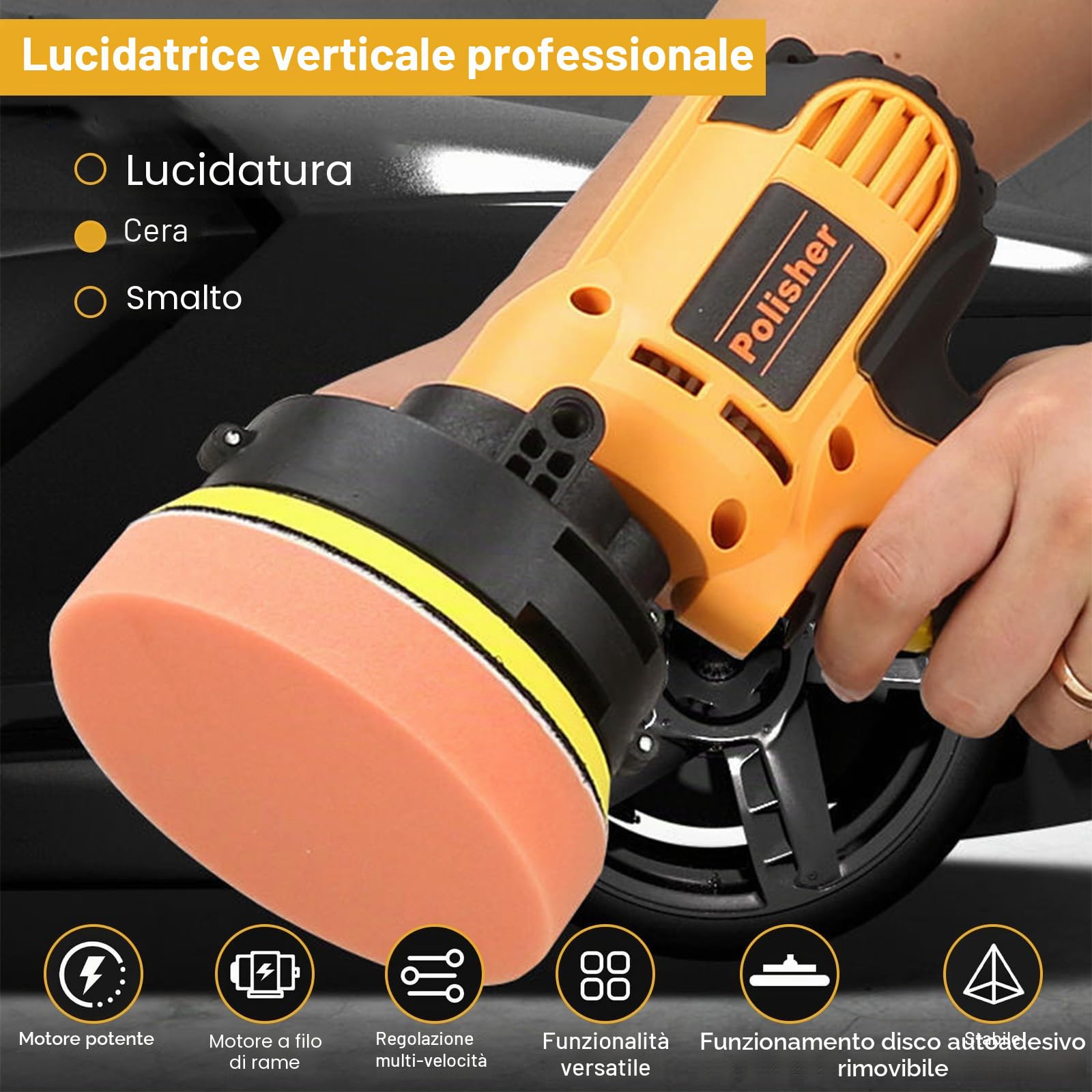 Lucidatrice, Set Lucidatrice per Auto 700 W, 600-3700 giri/min, Set di 19 Lucidatrici per Auto per la Cura Dell'auto, Lucidatura, Ceratura, Rimozione dei Graffi
