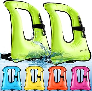 Meooeck Chaleco de esnórquel inflable de seguridad para adultos, 2 piezas, para natación, kayak, natación, buceo, surf, carga de hasta 220 libras