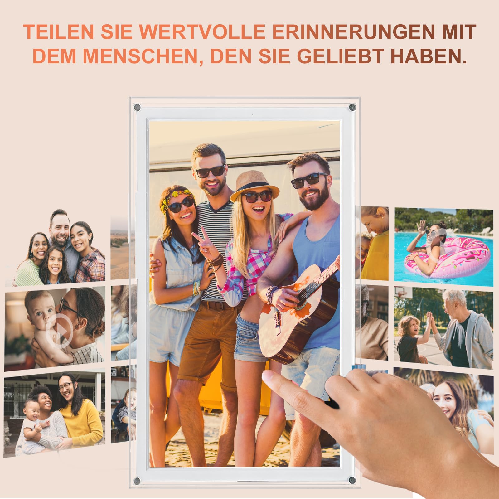 Digitaler Bilderrahmen, 15,6 Zoll schlankes Acryl Frameo Digitaler Fotorahmen mit WLAN, 32 GB, 1920 x 1080 IPS HD-Touchscreen, automatische Drehung, Fotos und Videos von überall teilen