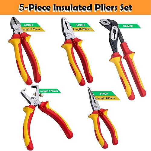Miniatura 8 de WEDO Juego de 3 alicates aislados, VED 1000V Kit de alicates para electricista, alicates Lineman de 8 pulgadas, alicates de punta de aguja larga de