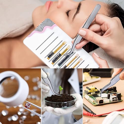 Miniatura 7 de Sivote Pinzas para pestañas, paquete de 2, puntas rectas y curvadas calibradas a mano, pinzas de pestañas de acero inoxidable para extensiones de