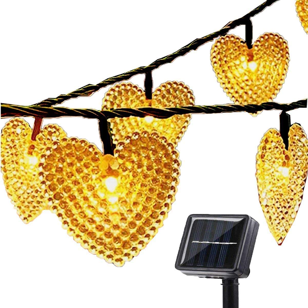 TTY Solar Heart Shaped Outdoor Light,4.8M 20LED,WaterproofSolar Heart-Shaped Lights Garden,for Outdoor Home Wedding Valentines Day Birthday Christmas Decorations (Warm White)