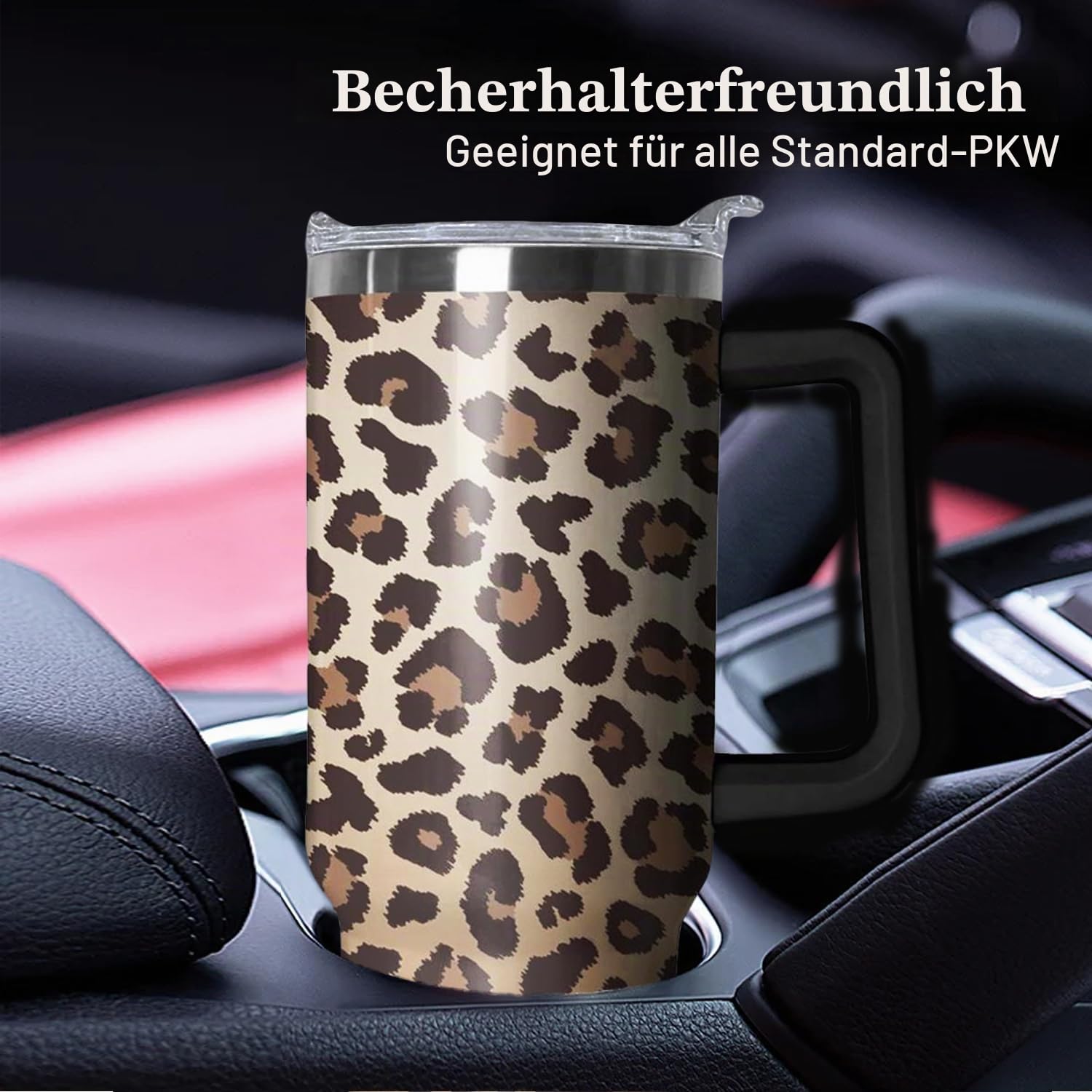 Ceovfoi Becher mit Griff, Leopardenmuster, Reisebecher, Wasserflasche, Dekoration, Geschenke für Frauen, 1,2 l