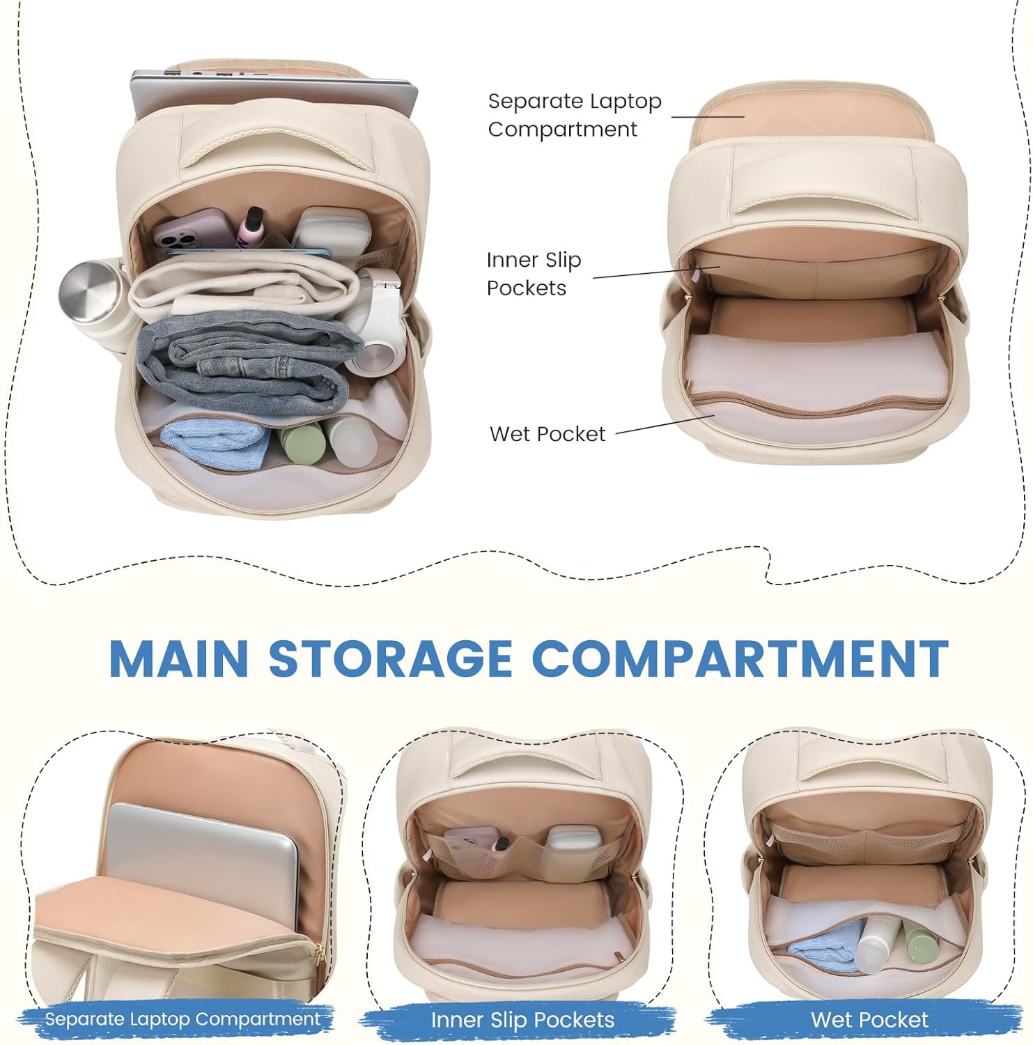 Lunch Backpack 16 Inch Laptop Backpack with Insulated Cooler Lunch Box Food Bag for College Work Camping Picnics (Apricot) - Image 5