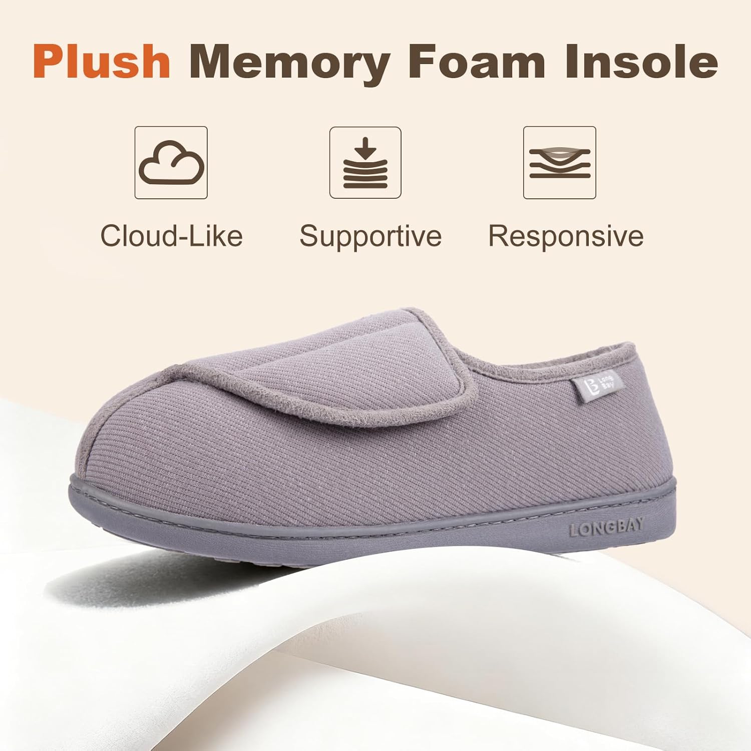 LongBay Womens Adjustable Slippers Memory Foam Cozy Wide Diabetic House Shoes Edema Orthopedic Neuropathy Indoor Outdoor - Image 5