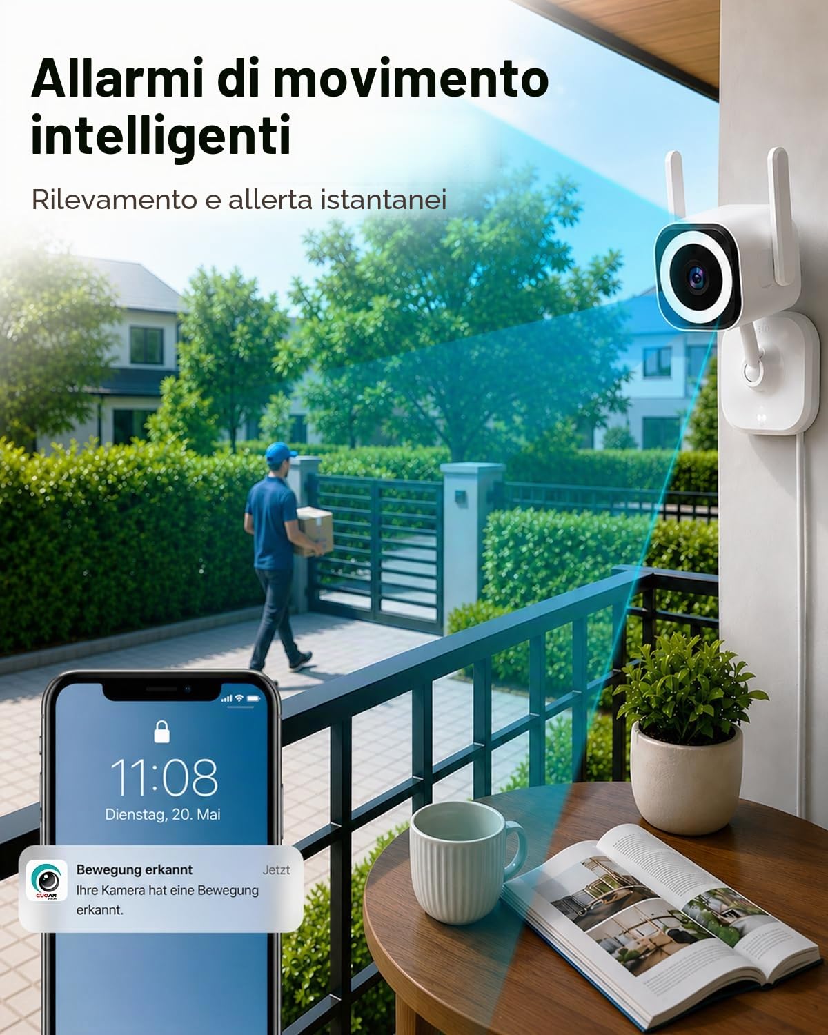 2K 5G Telecamera di Sorveglianza Esterna/Interna, Telecamera di Sorveglianza Esterna, Telecamera WLAN per Interni/Esterni, Babyphone con App, Telecamera per Cani, IP66 Impermeabile, Audio