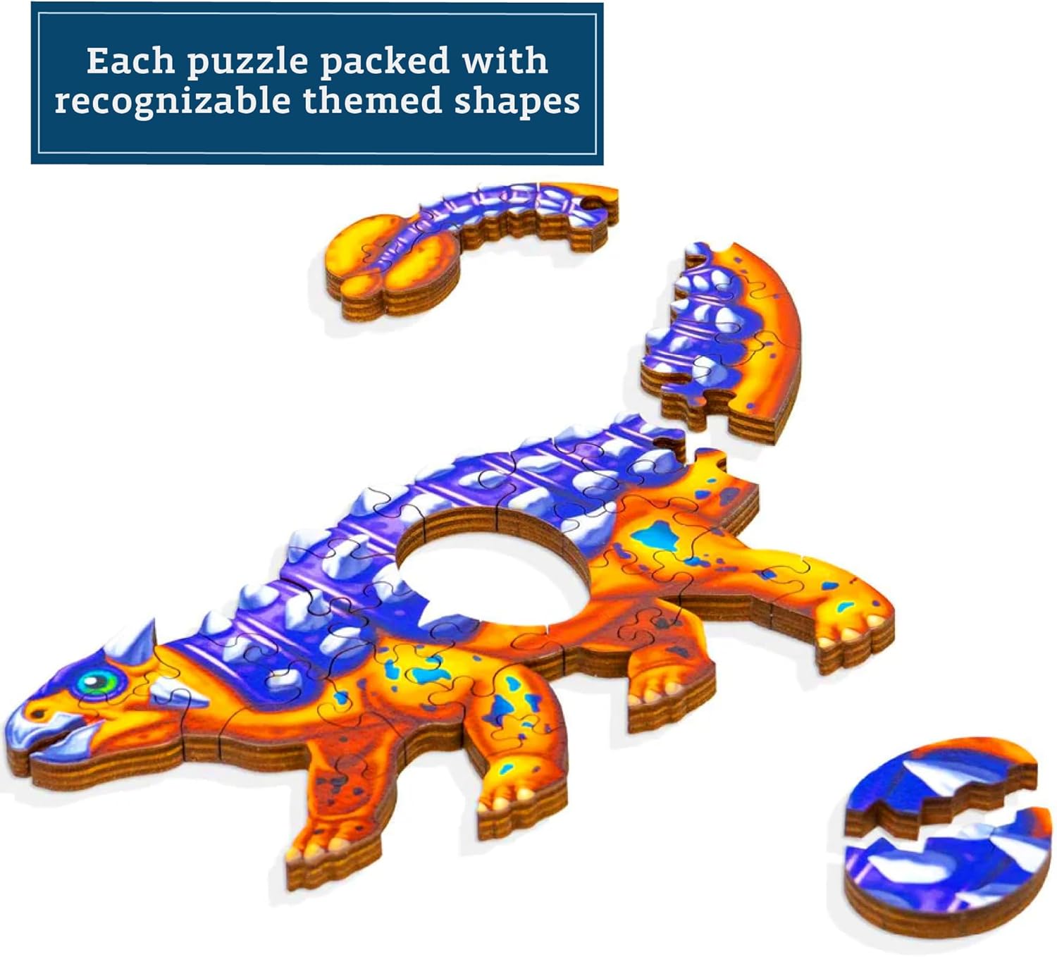 Boardwalk Puzzles Luxury Wood Puzzle - Ankylosaurus Dinosaur Series - Fun Size 32 Pieces - Engaging Wooden Puzzle Activity Adults