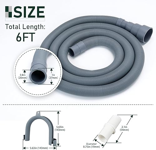 Miniatura 10 de Kit de extensión flexible de manguera de drenaje para lavadora, manguera de drenaje universal corrugada para lavavajillas con 1 soporte de manguera