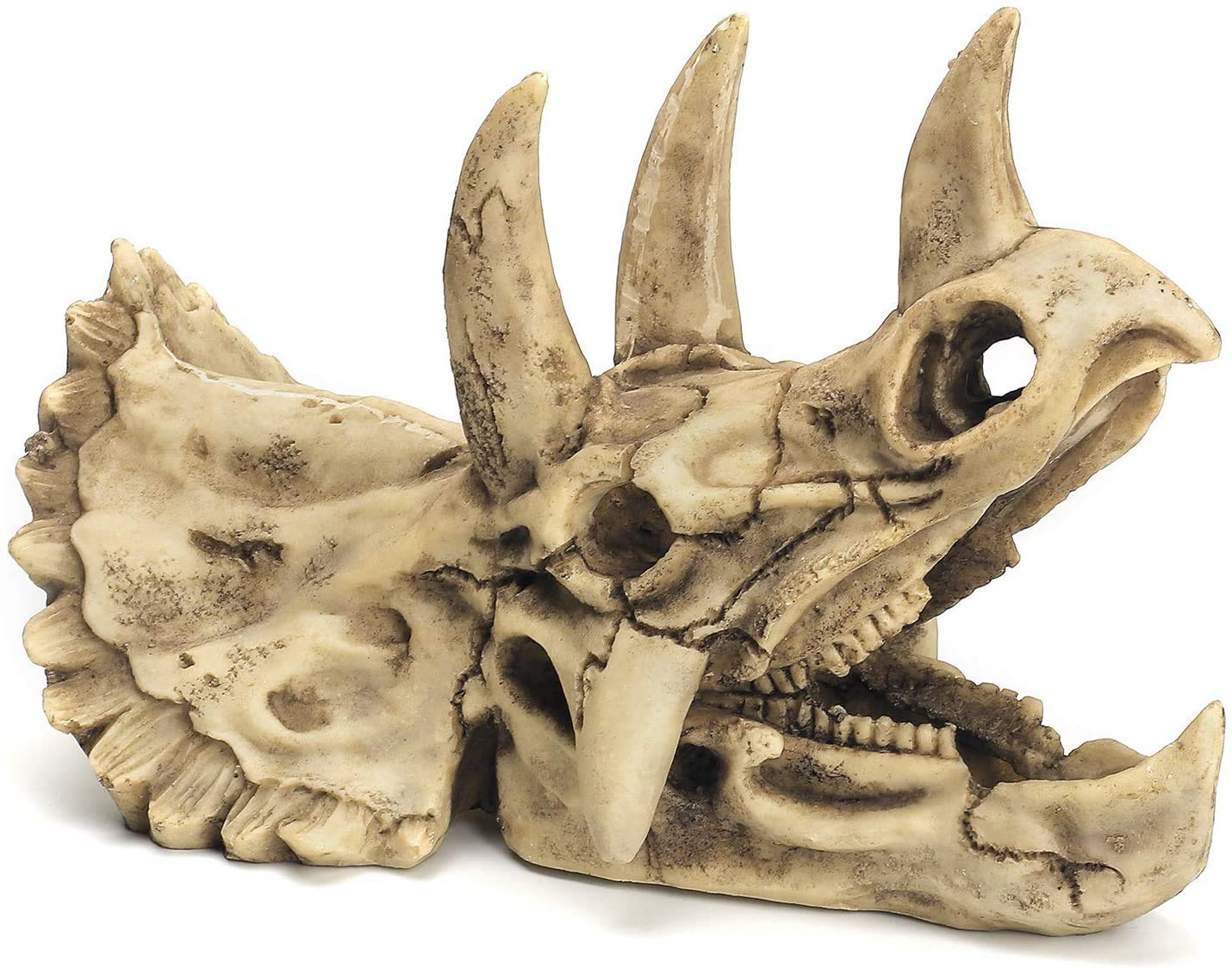 FOYOAquarium Decorations Dinosaur Triceratops Skull Décor, Resin Made Skull Model for Reptiles Hideout, Fish Aquarium Accessories, Home Bar Décor (L Skull)