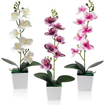 Orchids Artificial Flowers in Pot Like Real 43 cm Pack of 3