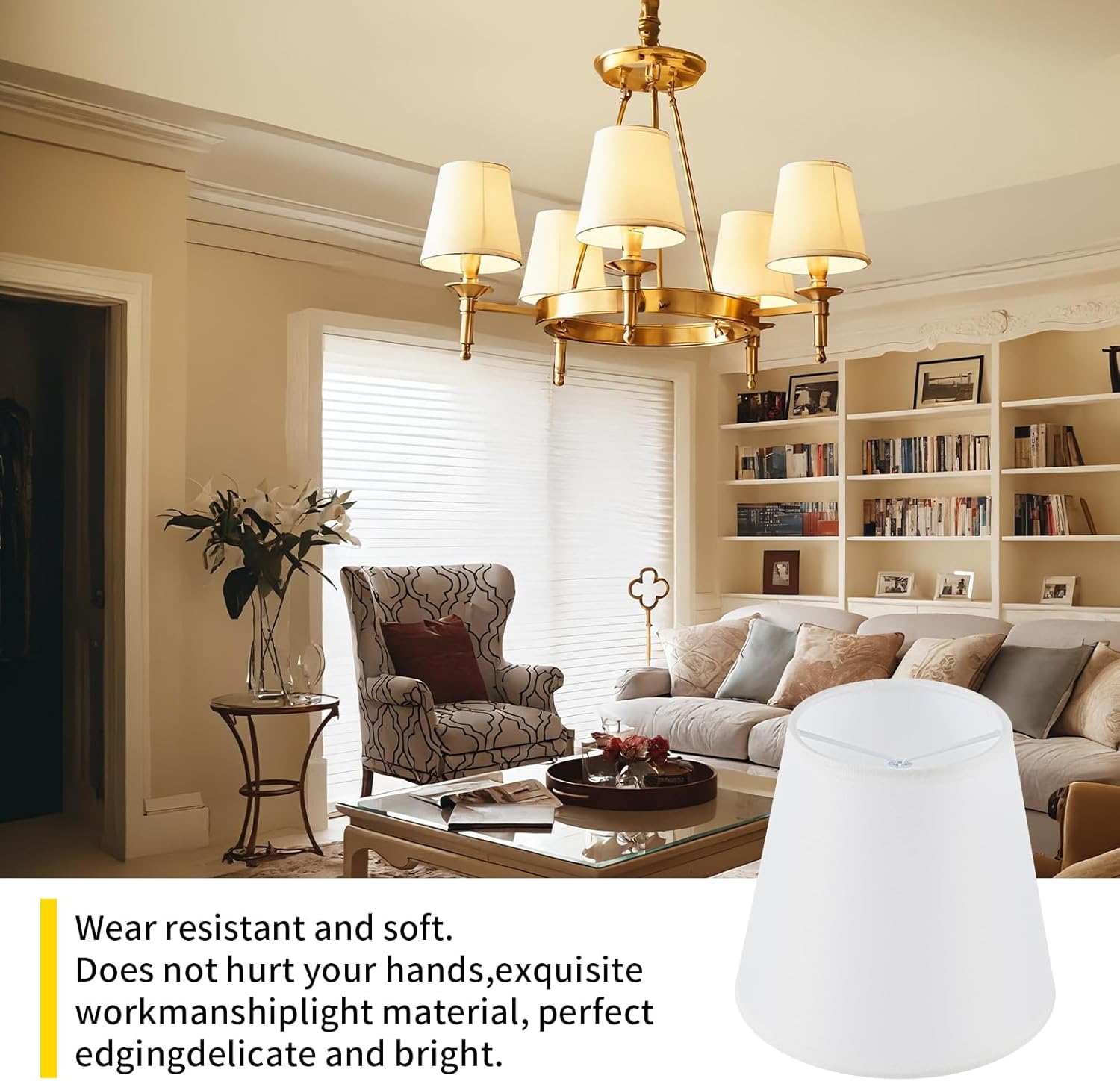 Set of 6 Clip-on Mini Chandelier Lamp Shades,3.5" x 5.1" x 5.5",Small Barrel,Handmade,Traditional Decorative,Natural Linen Lamp Shade,Modern European Style Bell Shade (White)